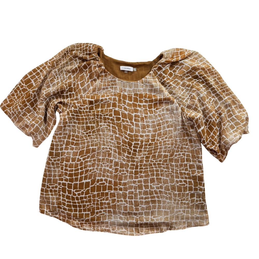 Calvin Klein Women's Giraffe Print Short Sleeve Blouse Top‎ Size L
